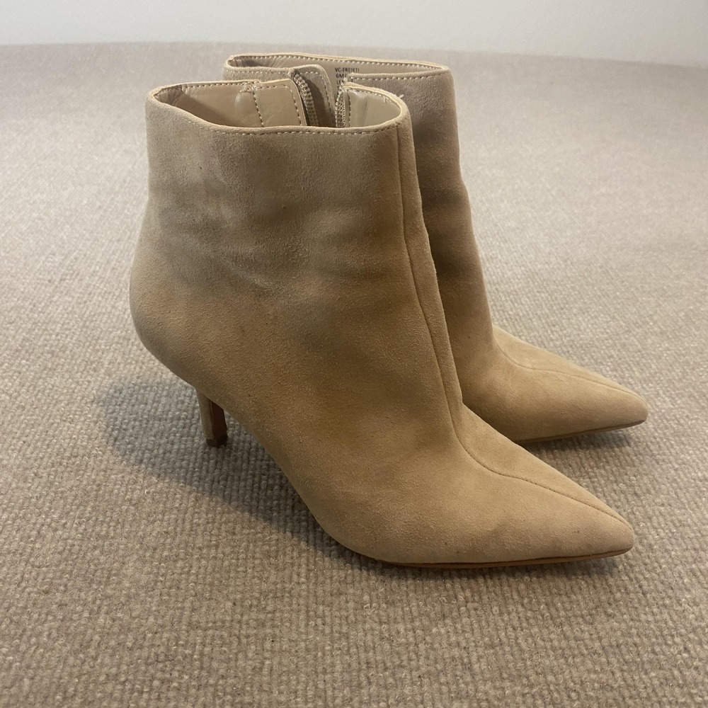 Vince Camuto Booties Womens Size 6 Beige Suede Ankle Stiletto Zip VC-FREIKTI